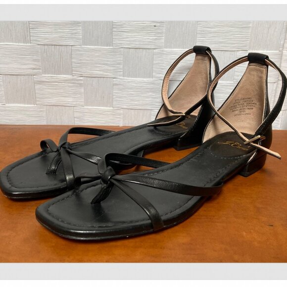 J. Crew Black Strappy Open Toe Flat Sandals Shoes Size 7.5 - Picture 2 of 8